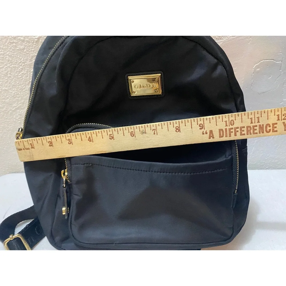 Calvin Klein Mini Backpack Womens Small‎ Black Nylon Gold Logo Straps Excellent